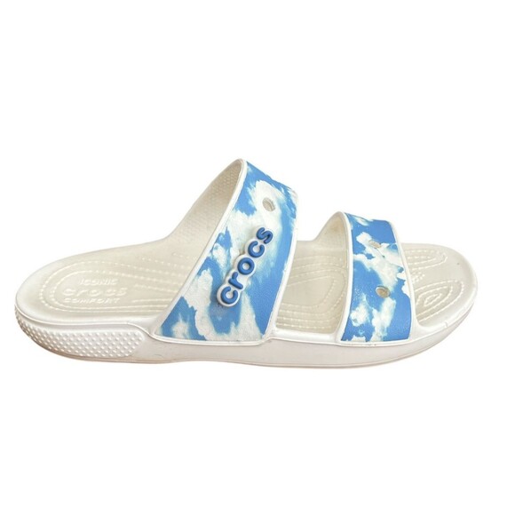 Crocs Two Strap Iconic Comfort Sandals Blue White Cloud Unisex Men’s 6 Women’s 8 - Picture 2 of 6